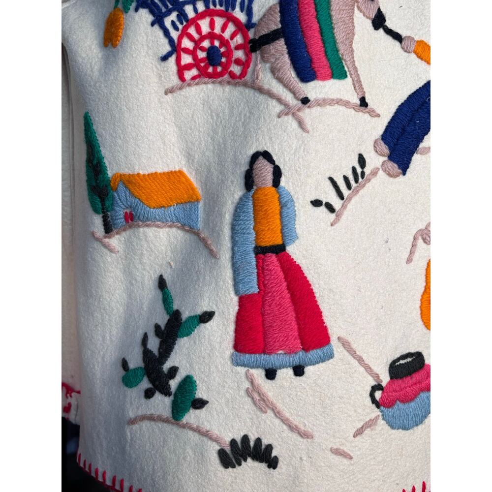 Vintage Hand Embroidered Folk Art Jacket Mexican Southwestern Wool Coat Medium - Picture 10 of 16